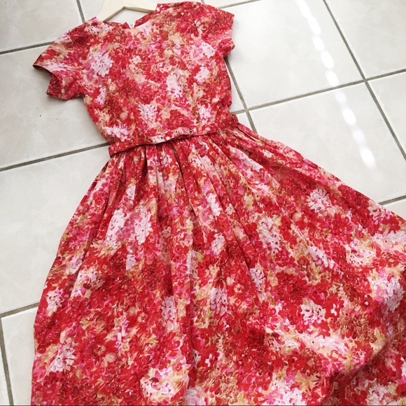 Vintage Dresses & Skirts - 1960’s Vintage Red & Pink Floral A-Line Dress